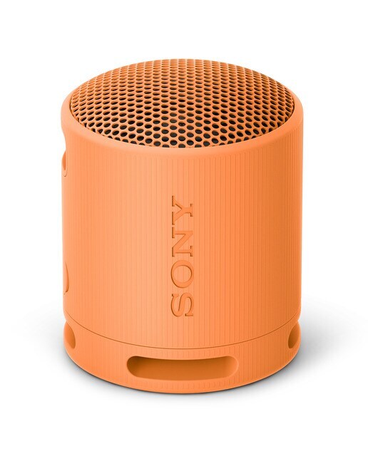 Altavoz Bluetooth portátil Sony SRS-XB100, compacto y potente, 16 horas de batería, resistente al agua y al polvo IP67. Ecológico. Naranja.