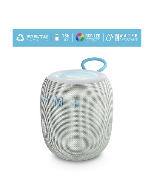 Altavoz portátil Energy Sistem Sunrise, Bluetooth 5.3, 18 horas de batería, IPX6, True Wireless, Plástico 100% reciclado y Luces LED - Blanco / Azul Blanco / Azul-4