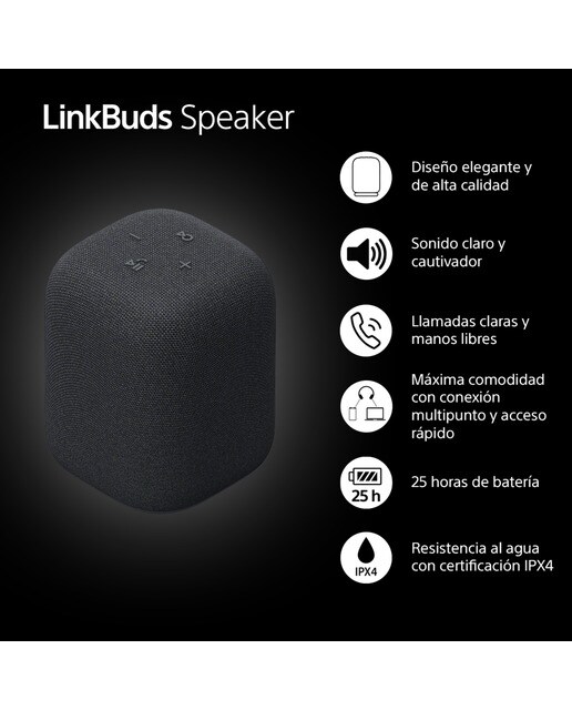 Altavoz portátil inalámbrico Sony LinkBuds, Bluetooth, resistente al agua IPX4, 12h de batería, llamadas nítidas, exteriores, viajes, - Negro Negro-2