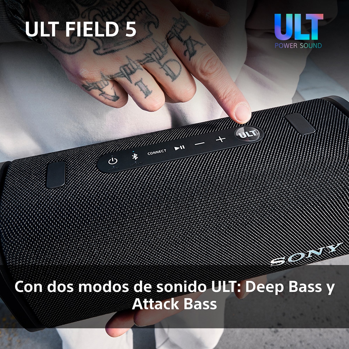 Altavoz portátil Sony ULT FIELD 5 con ULT POWER SOUND, IP67, resistente al agua, polvo y golpes, 25 horas de batería, luces 360, correa desmontable Negro-5