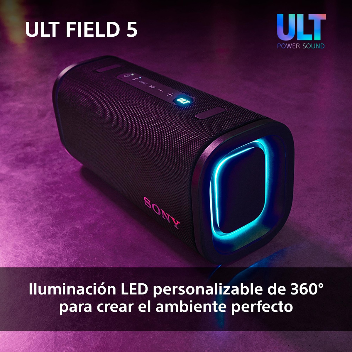 Altavoz portátil Sony ULT FIELD 5 con ULT POWER SOUND, IP67, resistente al agua, polvo y golpes, 25 horas de batería, luces 360, correa desmontable Negro-8