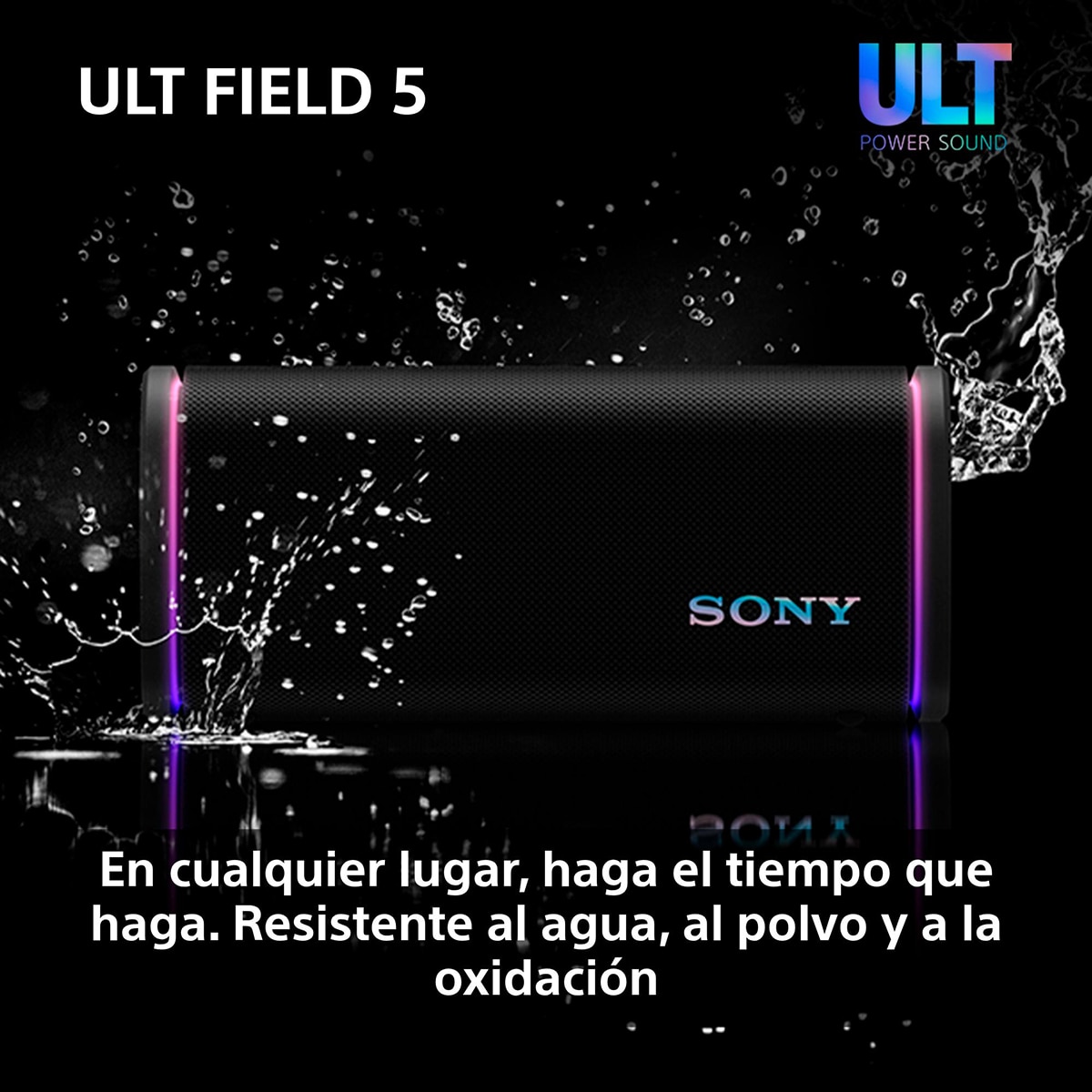 Altavoz portátil Sony ULT FIELD 5 con ULT POWER SOUND, IP67, resistente al agua, polvo y golpes, 25 horas de batería, luces 360, correa desmontable Negro-9