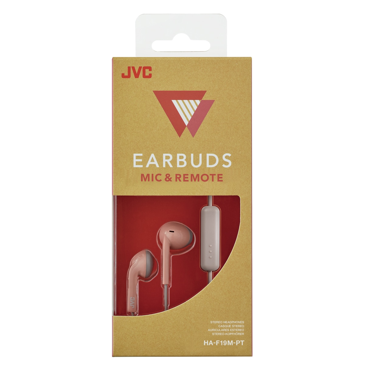 Auriculares de botón JVC HA-F19M-PT-E Rosa con controlador y micrófono Rosa-5