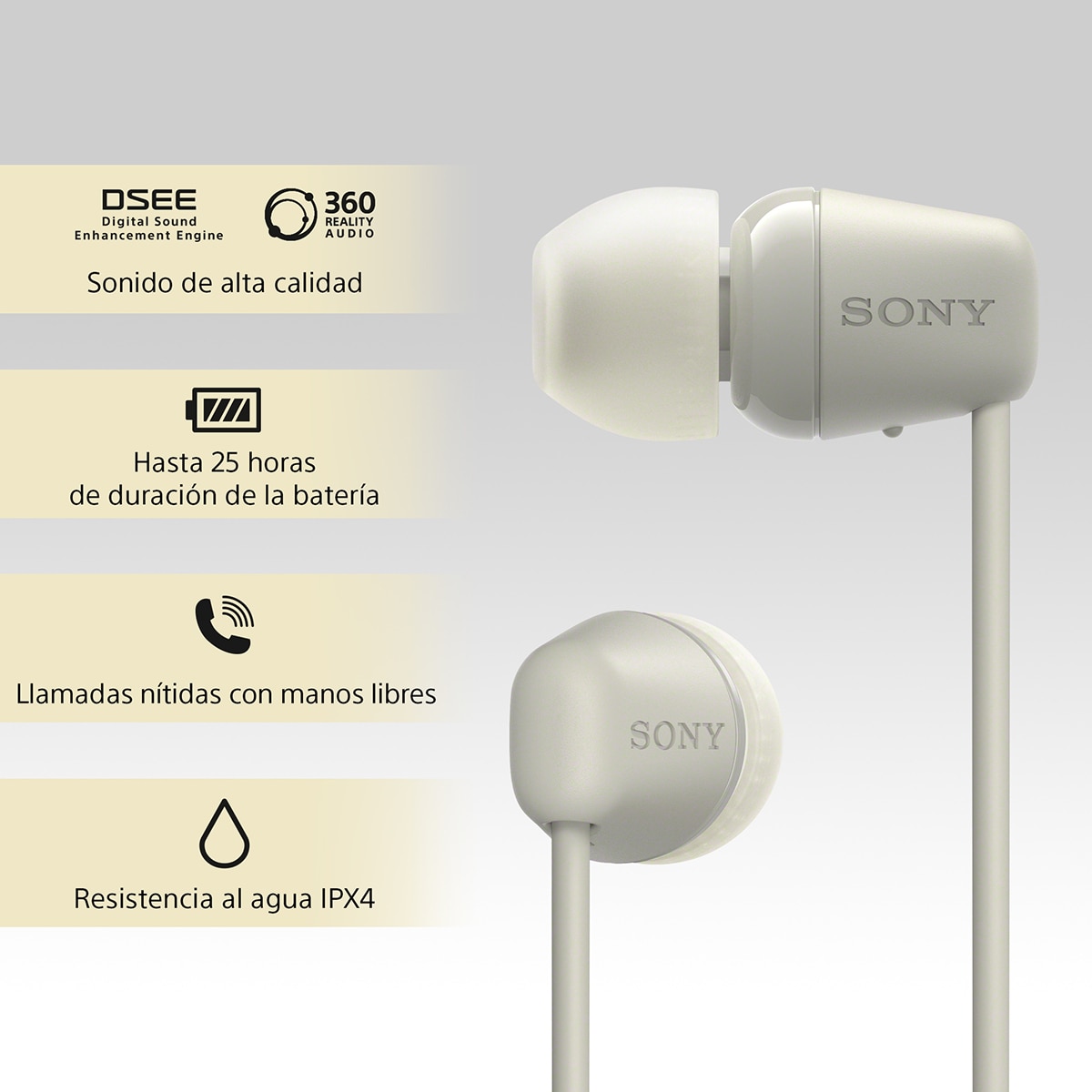 Auriculares de botón Sony WI-C100 Bluetooth con micrófono Crema-4