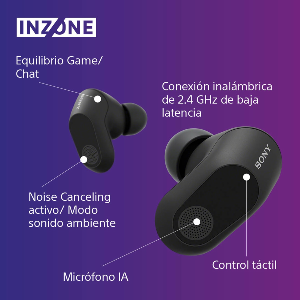 Sony InZone Buds Auriculares Inalámbricos Gaming Cancelación de ruido Negro-6