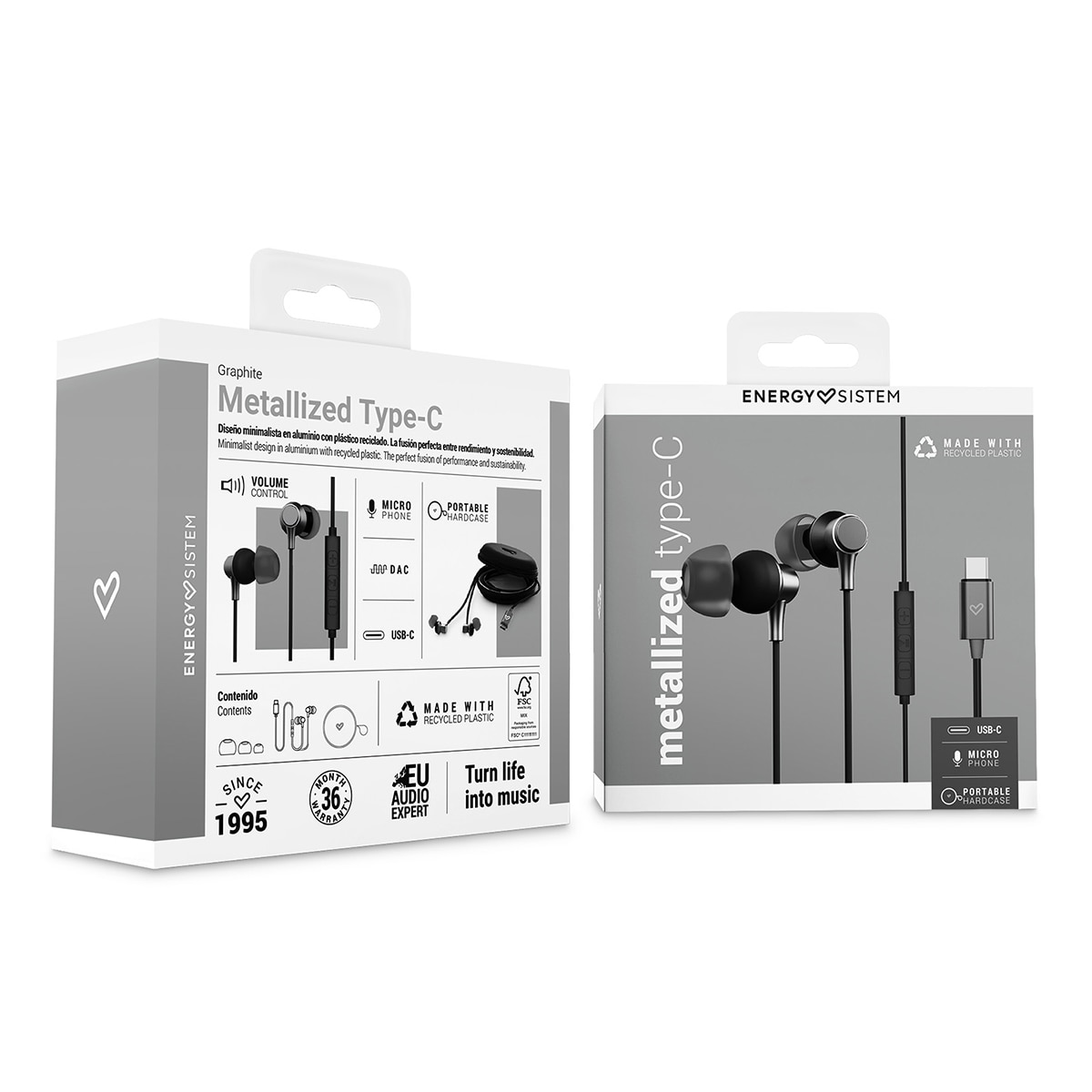 Auriculares de botón Energy Sistem Metallized Type-C Graphite con conversor digital y controlador de música y volumen Gris oscuro-7