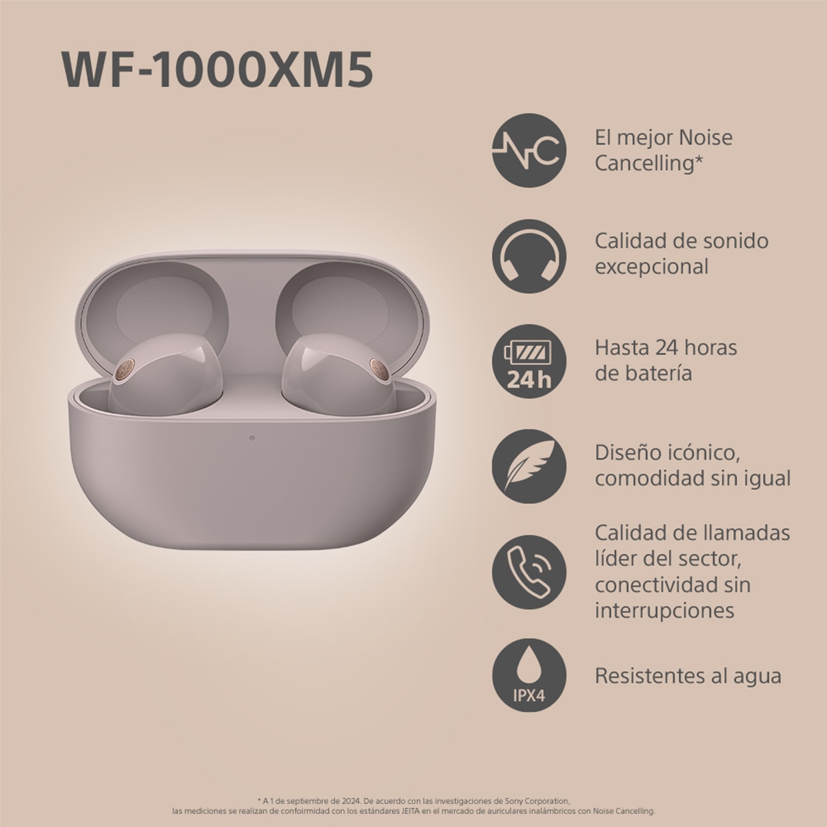 Sony WF-1000XM5 Inalámbricos Cancelación de ruido, 24 h de batería, micrófono, Auriculares compatibles asistentes de voz, para iOS, Android y PC - 220 Rosa palo 220 Rosa palo-3