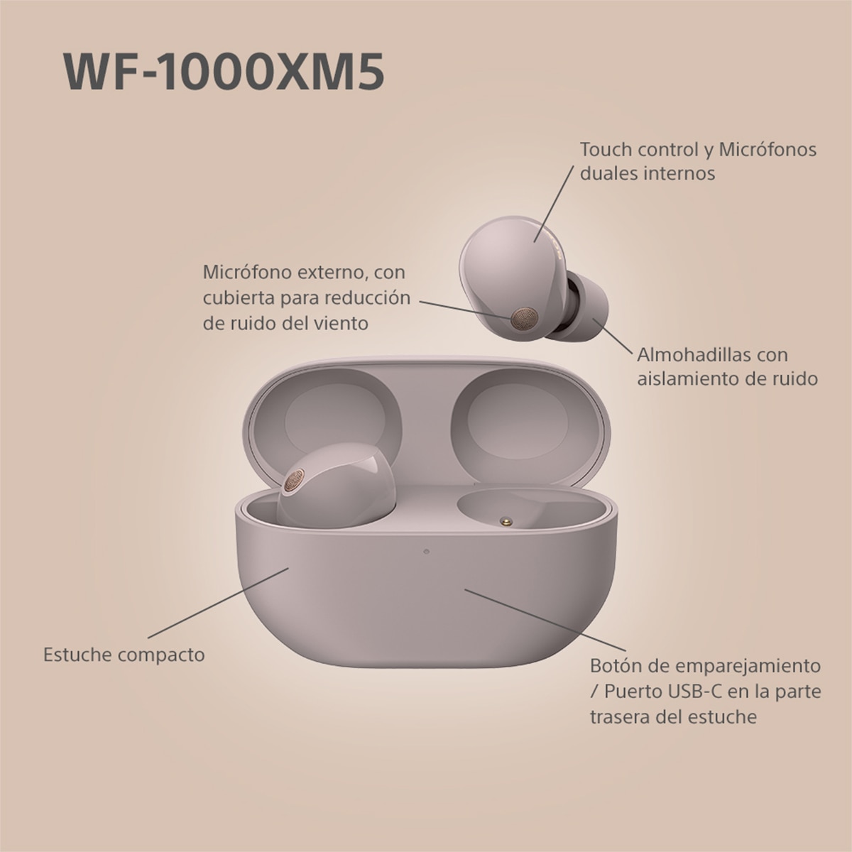 Sony WF-1000XM5 Inalámbricos Cancelación de ruido, 24 h de batería, micrófono, Auriculares compatibles asistentes de voz, para iOS, Android y PC - 220 Rosa palo 220 Rosa palo-11