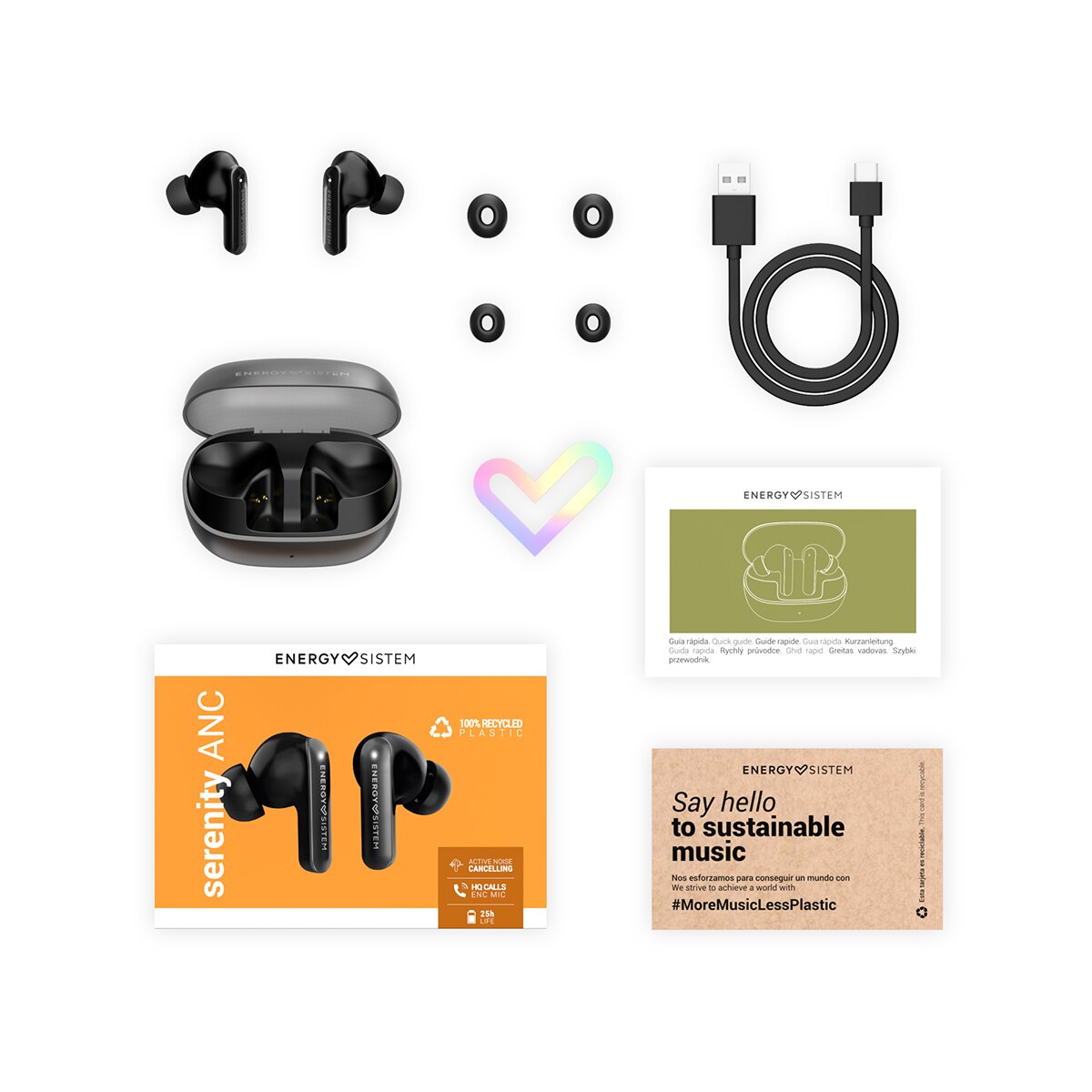 Auriculares True Wireless Energy Sistem Serenity, ANC, Bluetooth 5.3, IPX 4 - Negro Negro-4