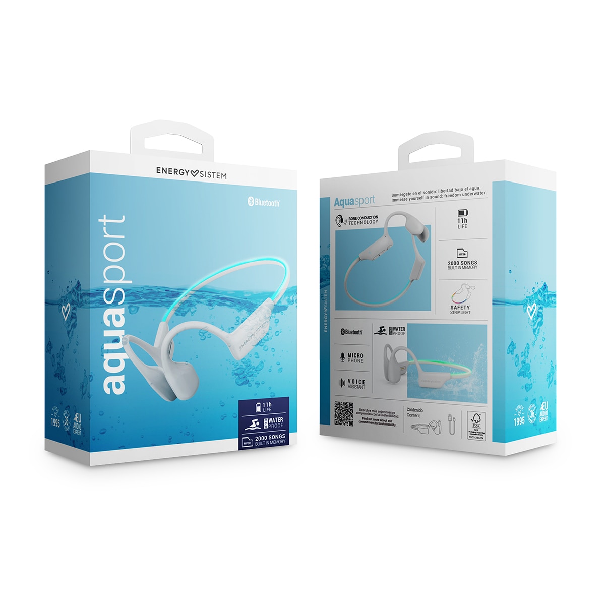 Auriculares Deportivos Energy Sistem Aquasport, conducción osea, MP3, Bluetooth 5.4, IPX8, blanco Blanco-7