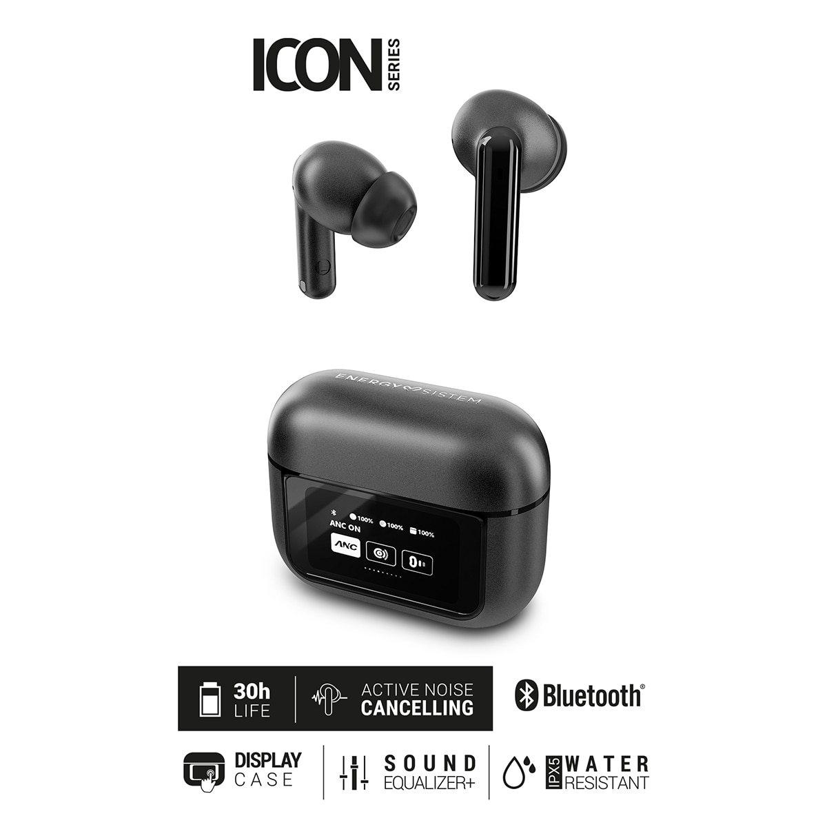 Auriculares True Wireless Energy Sistem Display, ANC, Bluetooth 5.4, IPX5, Negros Negro-2