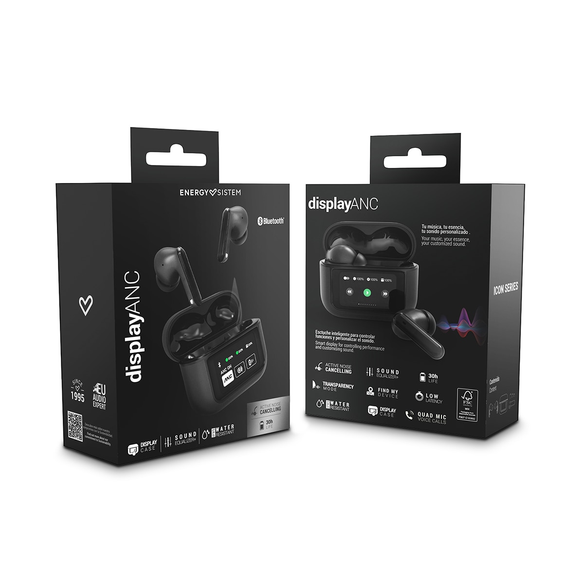 Auriculares True Wireless Energy Sistem Display, ANC, Bluetooth 5.4, IPX5, Negros Negro-11