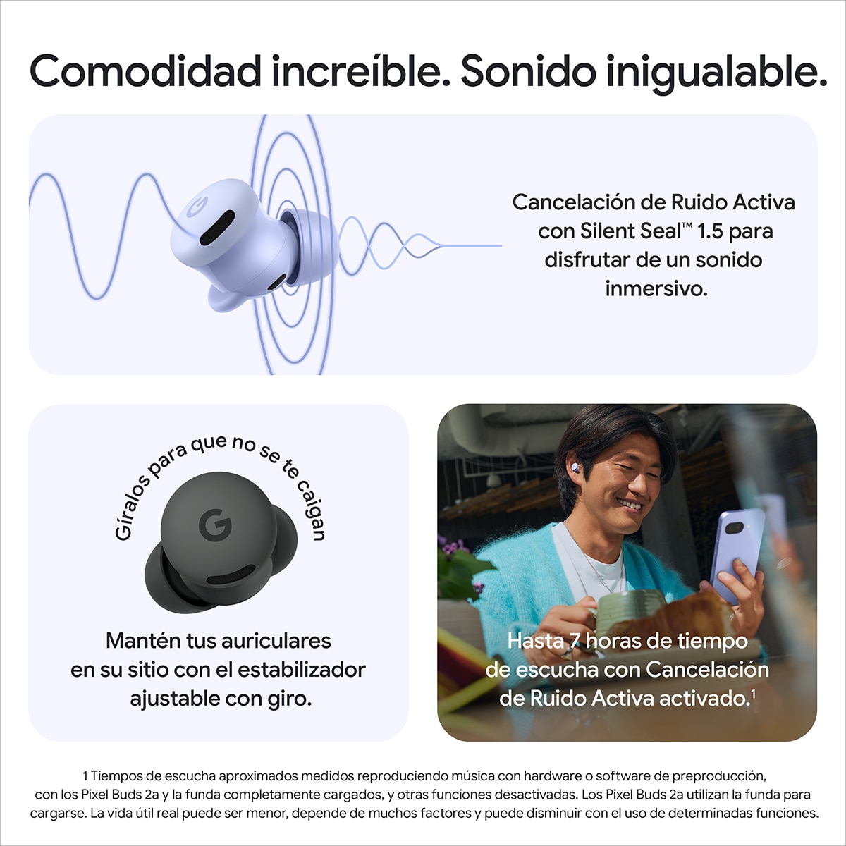 Auriculares True Wireless Google Pixel Buds 2a con cancelación de ruido activa - Verde Musgo Verde Musgo-5