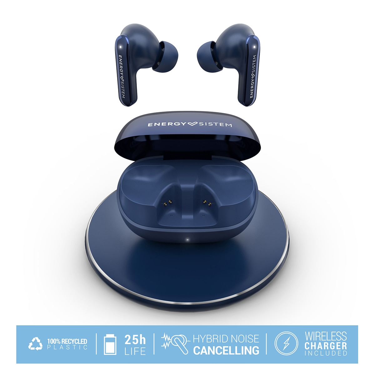 Auriculares de botón Energy Sistem Serenity ANC Ultra Bluetooth, Cancelación de Ruido Híbrida, 25h batería, Carga Inalámbrica Qi, Resistencia IPX4 Azul-6