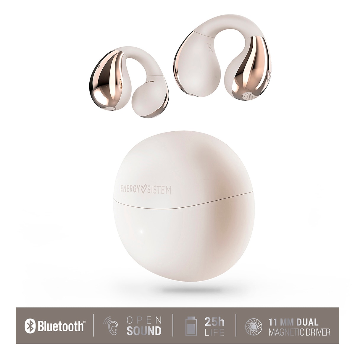 Auriculares True Wireless Energy Sistem CoolPods, Open Sound. 25h batería, cancelación de ruido en llamadas, resistencia IPX4, Multipunto - Crema Crema-5
