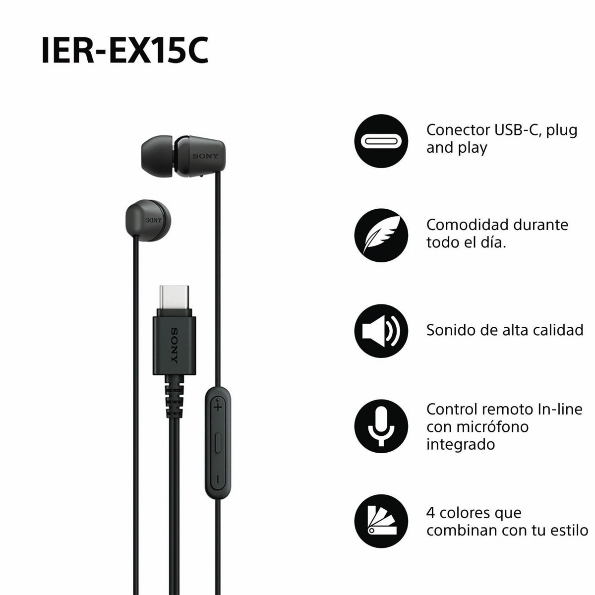 Auriculares de botón Sony IER-EX15C con micro y cable USB-C Negro-2