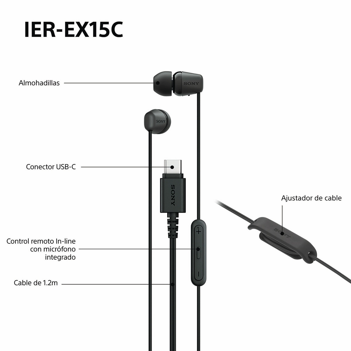 Auriculares de botón Sony IER-EX15C con micro y cable USB-C Negro-8