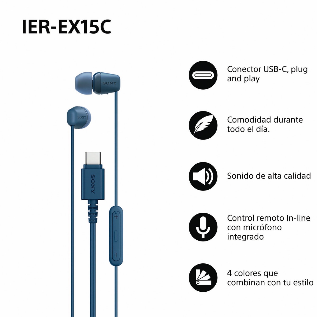Auriculares de botón Sony IER-EX15C con micro y cable USB-C - Azul Azul-2
