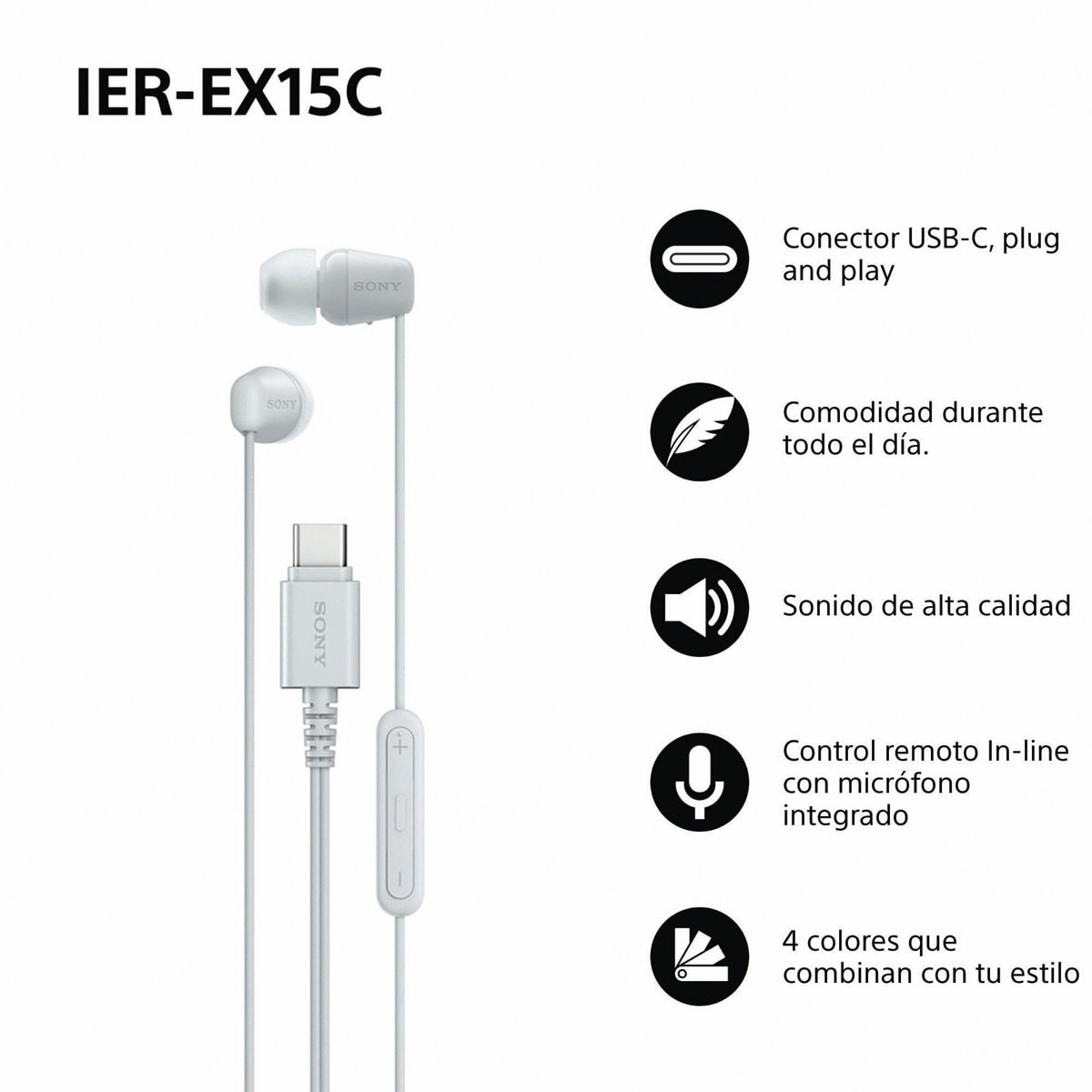 Auriculares de botón Sony IER-EX15C con micro y cable USB-C - Blanco Blanco-2