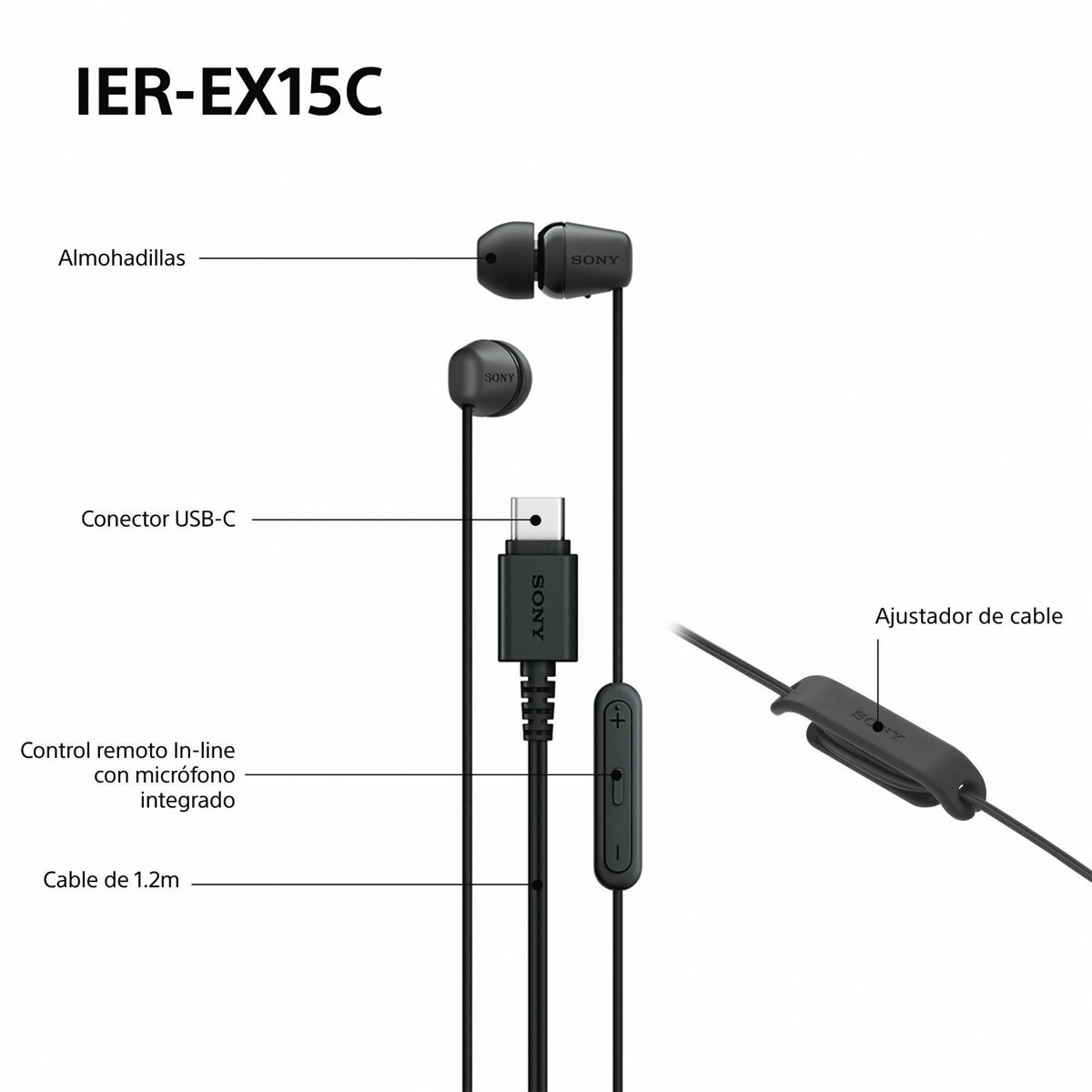 Auriculares de botón Sony IER-EX15C con micro y cable USB-C - Blanco Blanco-8