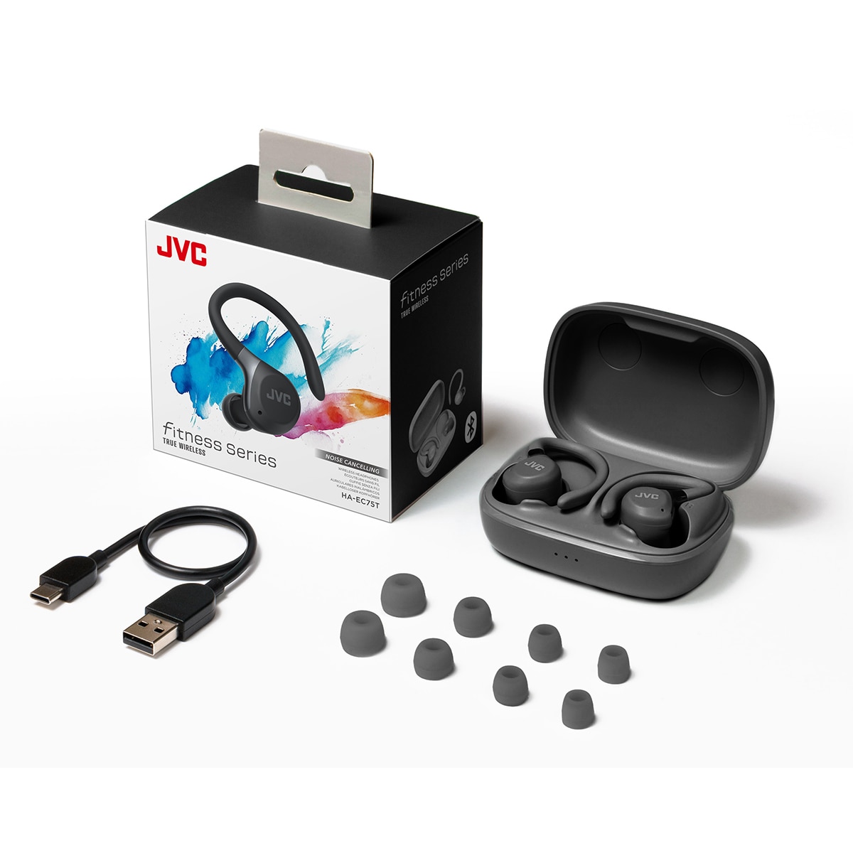 Auriculares deportivos true wireless JVC HA-EC75T, Bluetooth, cancelación de ruido Negro-5