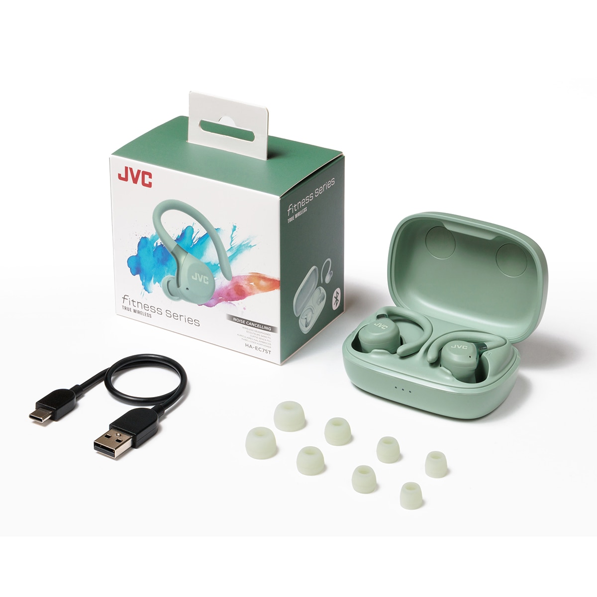 Imagen 5 de Auriculares deportivos true wireless JVC HA-EC75T, Bluetooth, cancelación de ruido - Verde Verde