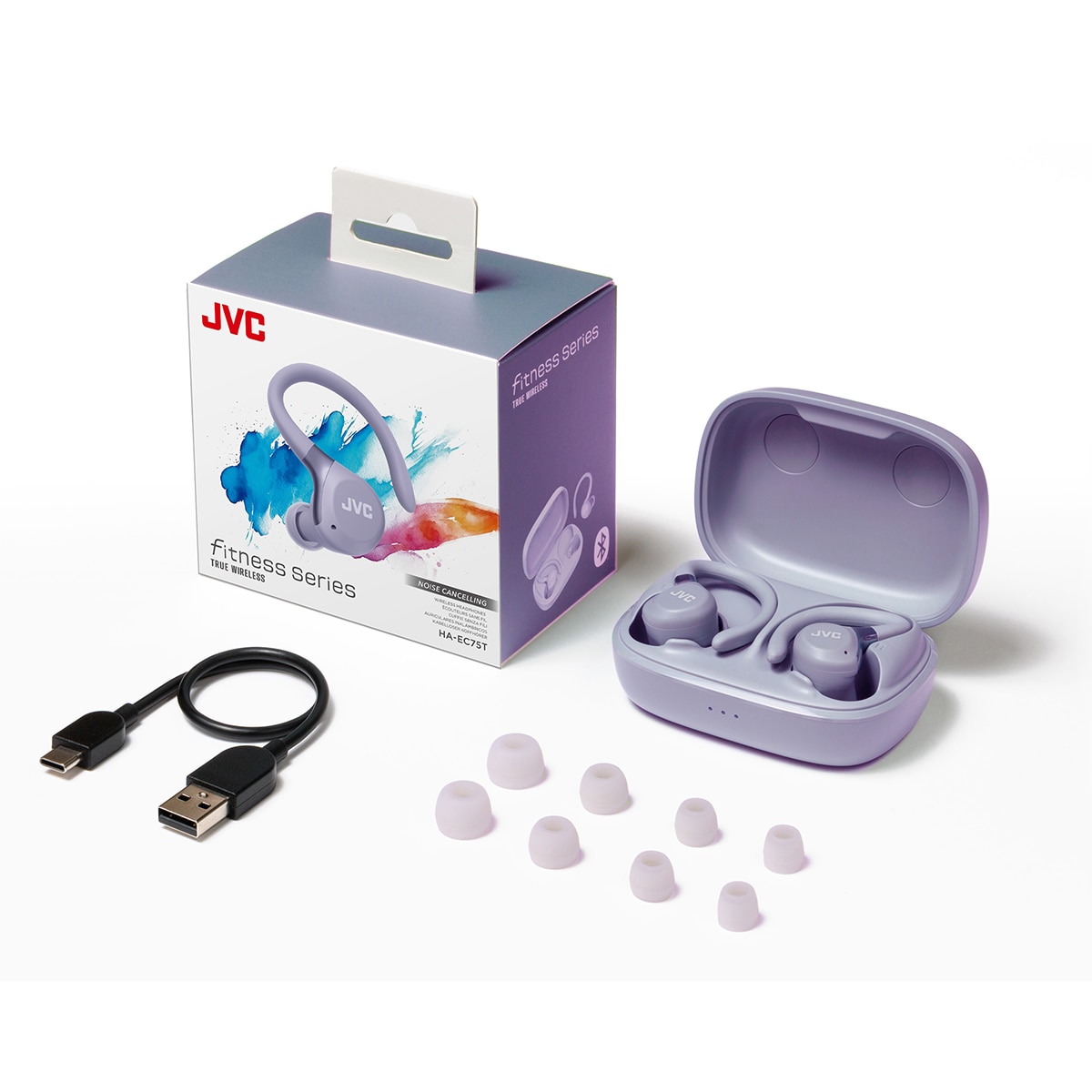 Imagen 5 de Auriculares deportivos true wireless JVC HA-EC75T, Bluetooth, cancelación de ruido - Violeta Violeta