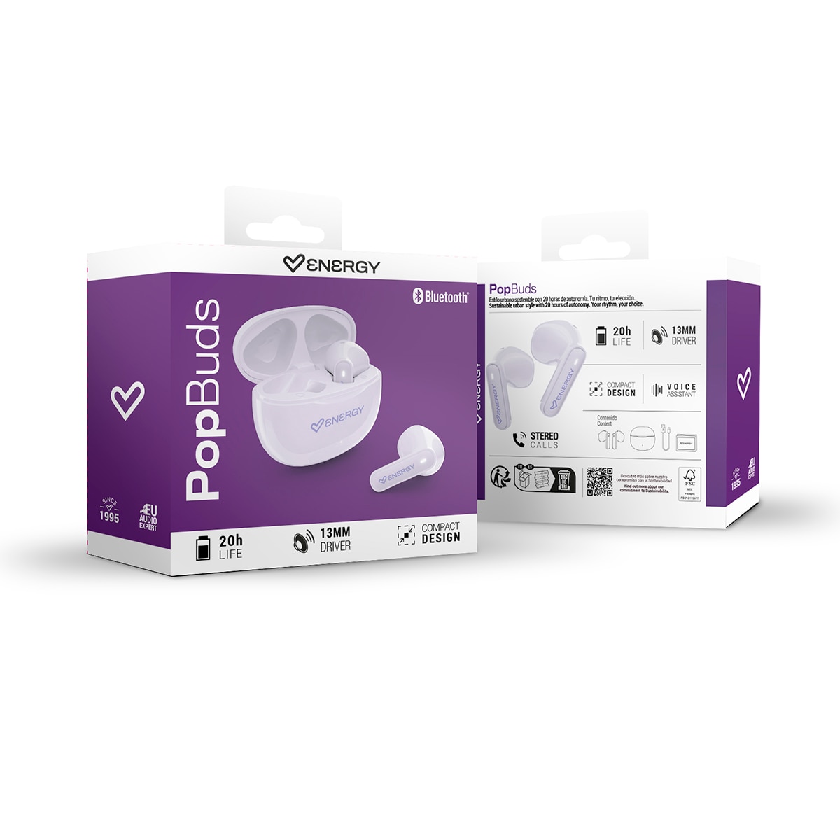 Imagen 6 de Auriculares True Wireless ENERGY SISTEM PopBuds Bluetooth 6.0 - Lavanda Lavanda