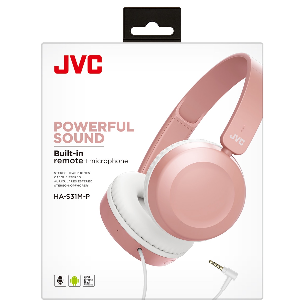 Auriculares de diadema JVC HA-S31M-P-E Rosa con controlador y micrófono Rosa-7