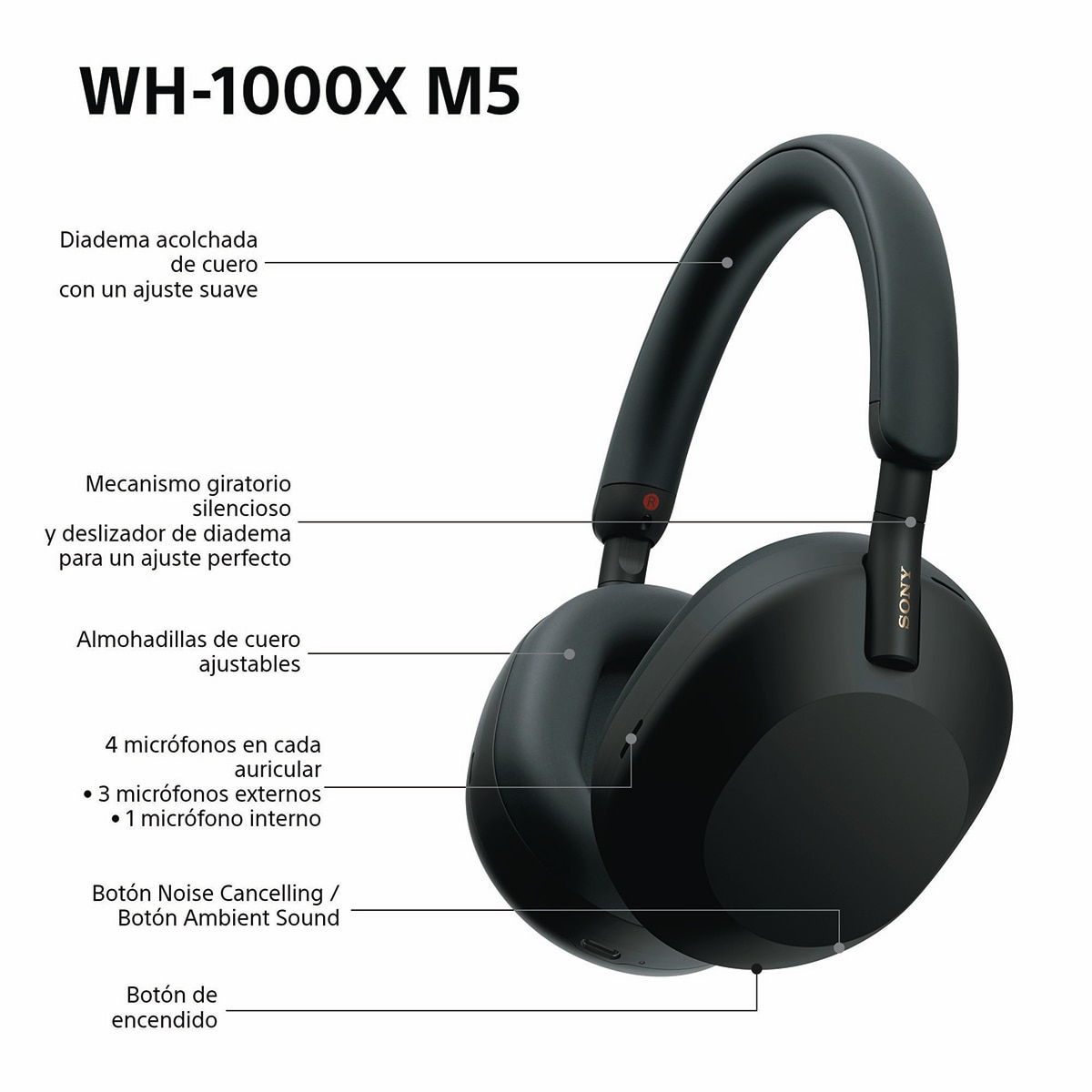 Sony WH-1000XM5 Bluetooth Auriculares de diadema Cancelación de ruido, 30 horas de batería, micrófono, para iOS, Android y PC Negro-11