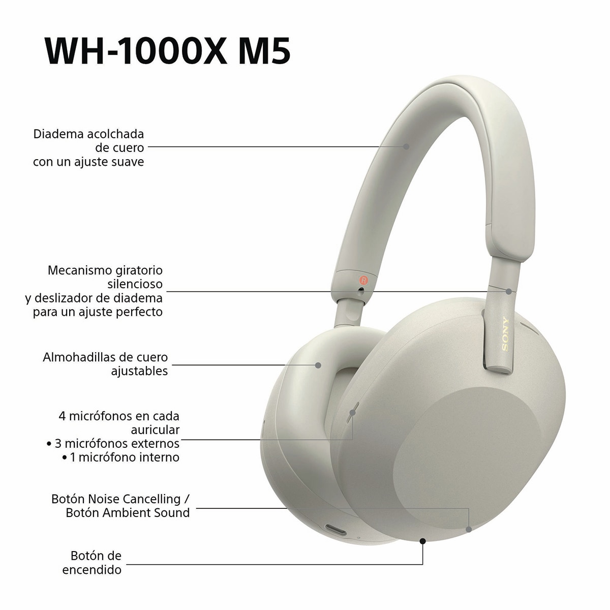 Sony WH-1000XM5 Bluetooth Auriculares de diadema Cancelación de ruido, 30 horas de batería, micrófono, para iOS, Android y PC - Plata Plata-11