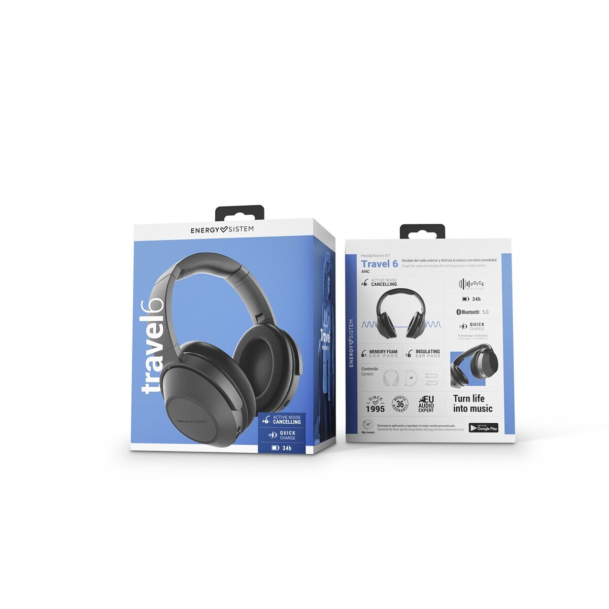 Auriculares de diadema Energy Sistem Headphones BT Travel 6 ANC Negro Negro-10