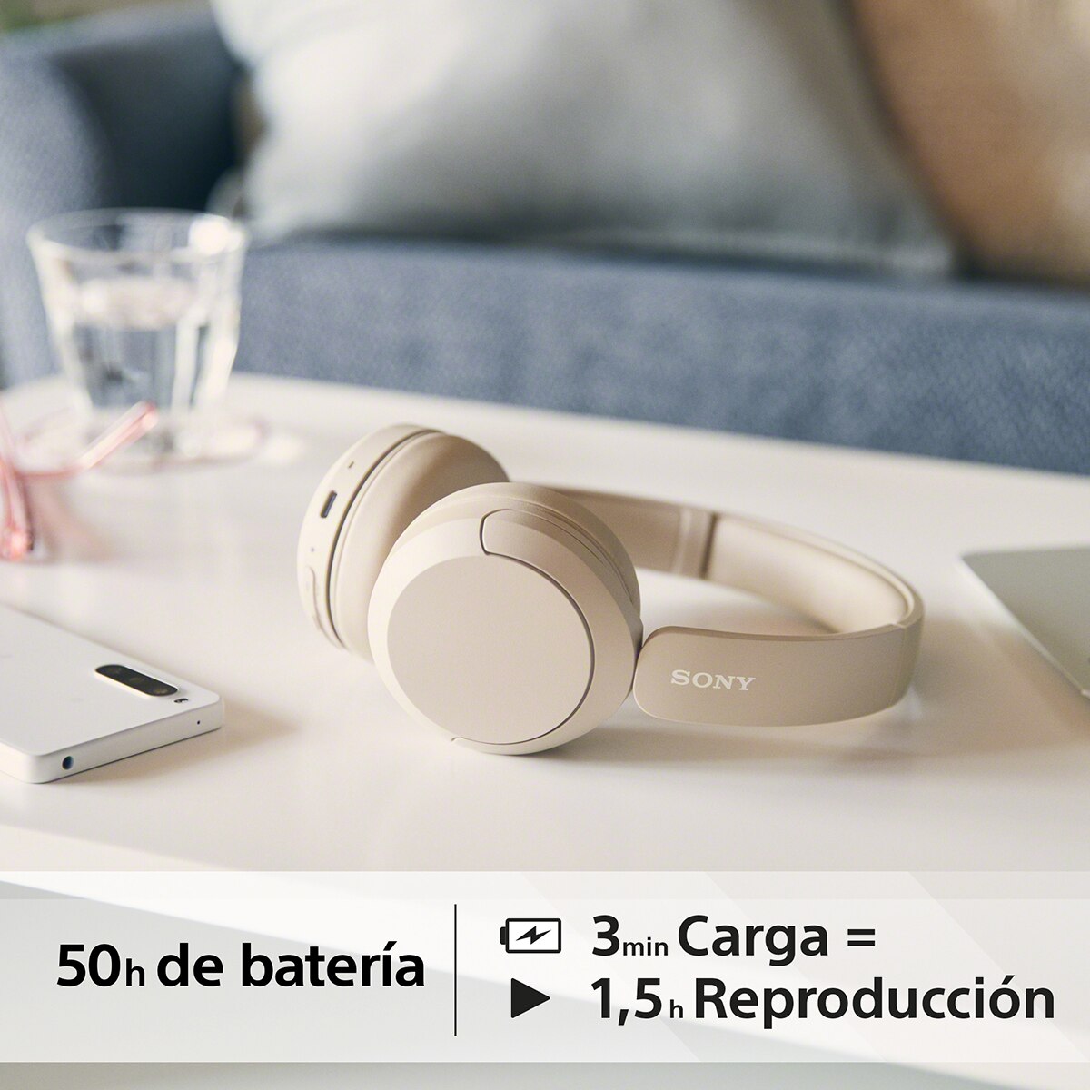 Sony WH-CH520 Auriculares inalámbricos de diadema, hasta 50h batería, ecualizador, iOS, Android y PC - Beige Beige-7