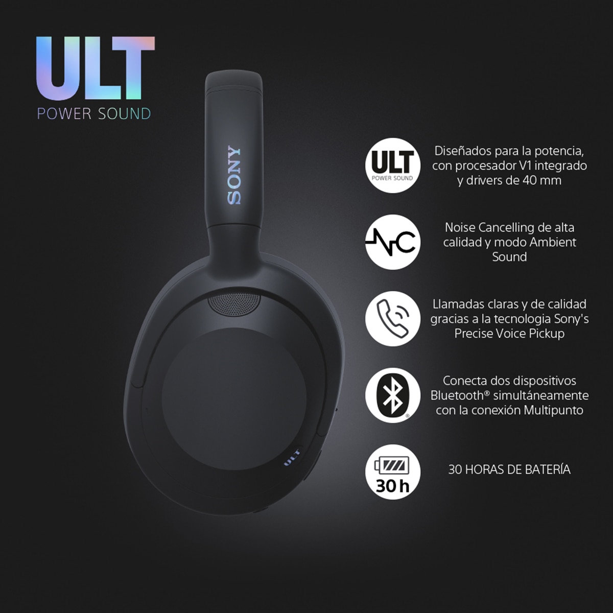 Sony ULT WEAR Bluetooth Auriculares inalámbricos, Deep Bass, Cancelación de ruido, hasta 30h de batería Negro-2