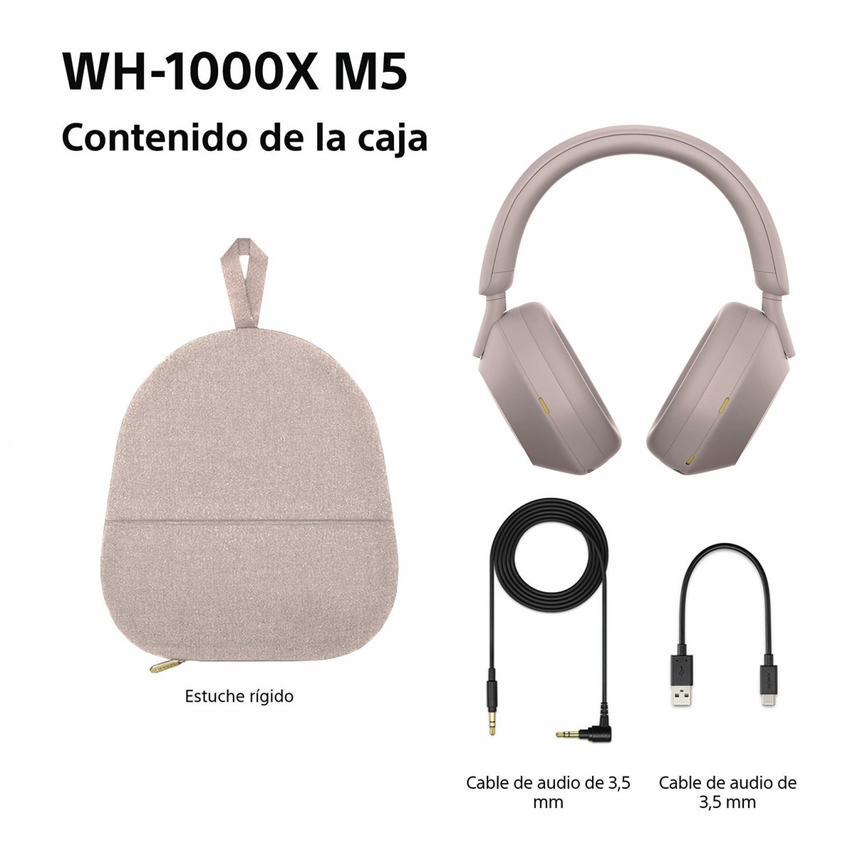Sony WH-1000XM5 Bluetooth Auriculares de diadema Cancelación de ruido, 30 horas de batería, micrófono, para iOS, Android y PC Rosa palo-12