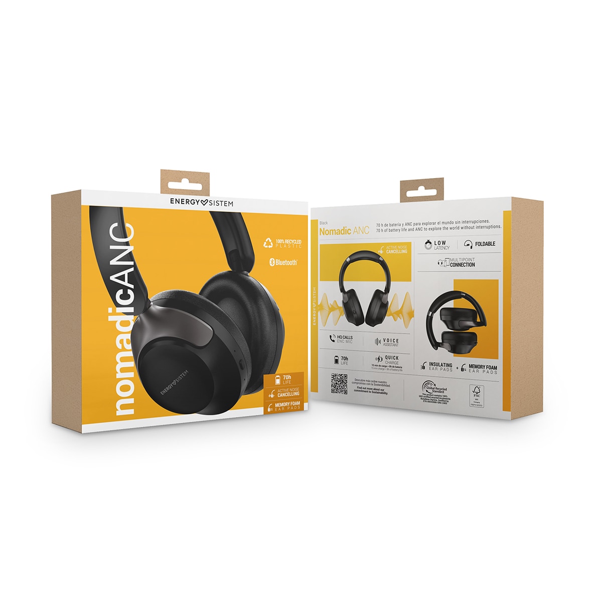 Auriculares de diadema Energy Sistem Nomadic, ANC, Bluetooth 5.4, negro Negro-10