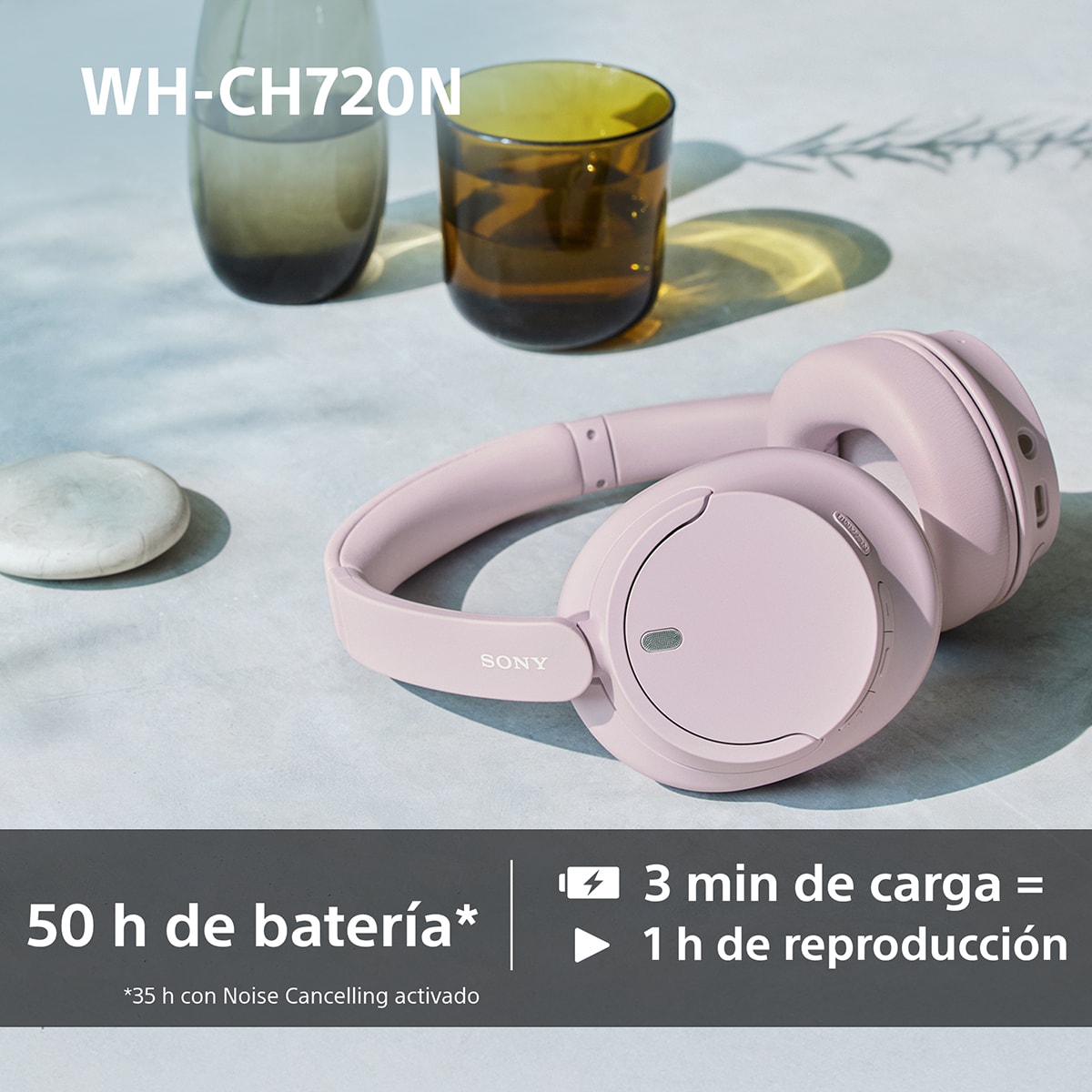 Sony WH CH720N Auriculares de diadema inalámbricos, Cancelación de ruido, hasta 50h. de batería, iOS, Android y PC Rosa-6