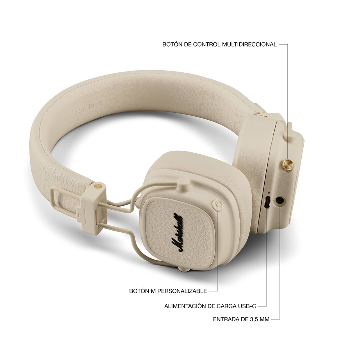 Auriculares de diadema Marshall Major V Bluetooth - Crema Crema-6