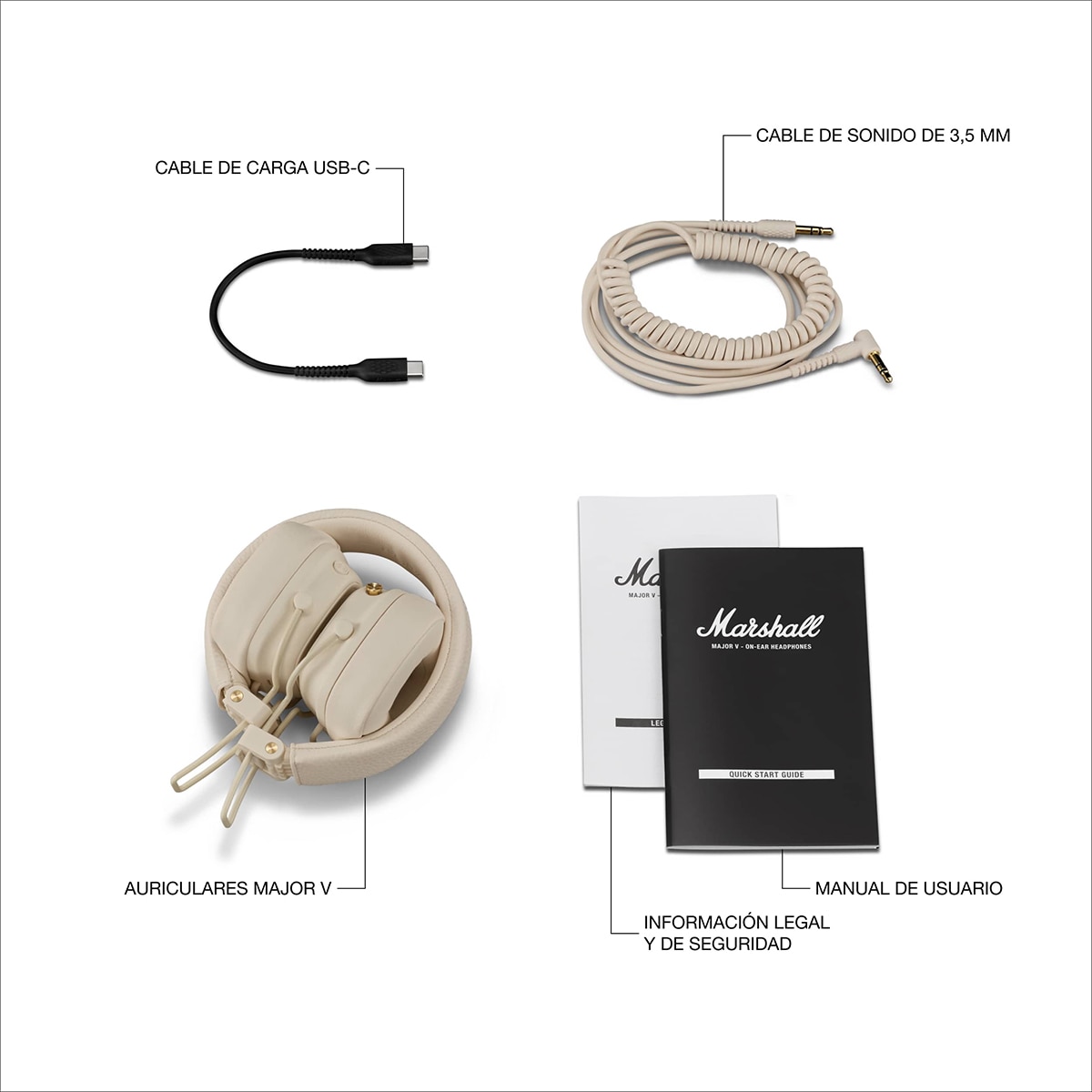 Auriculares de diadema Marshall Major V Bluetooth - Crema Crema-11