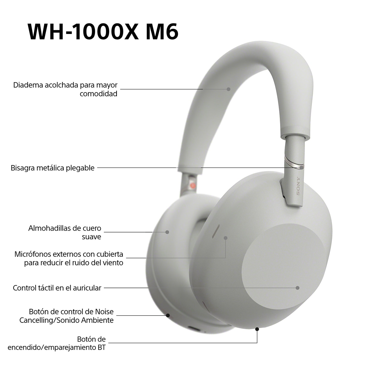 Sony WH-1000XM6 Bluetooth Auriculares de diadema, Cancelación de ruido, 30 horas de batería, plegable, para iOS, Android y PC Plata Plata-12
