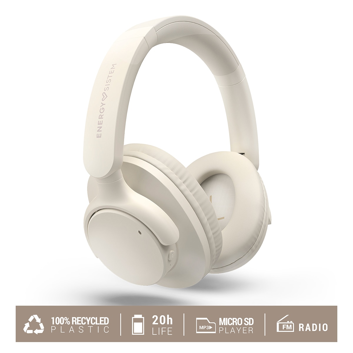 Auriculares Diadema Energy Sistem RadioBeat, Bluetooth 5.4, 20h de batería, Multipunto, radio FM, Micro SD MP3 player, Asistente de Voz Crema-6