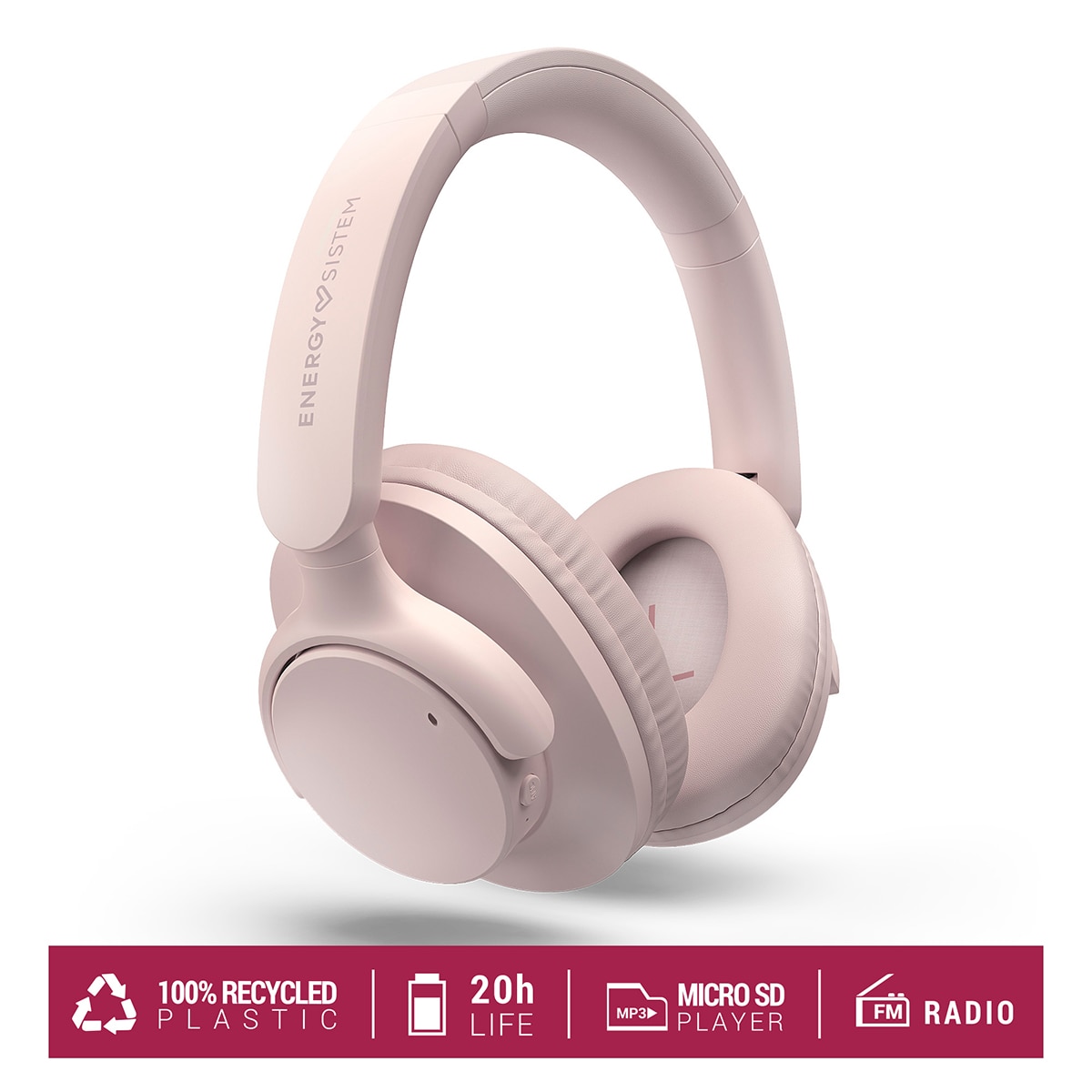 Auriculares Diadema Energy Sistem RadioBeat, Bluetooth 5.4, 20h de batería, Multipunto, radio FM, Micro SD MP3 player, Asistente de Voz - Rosa Rosa-6