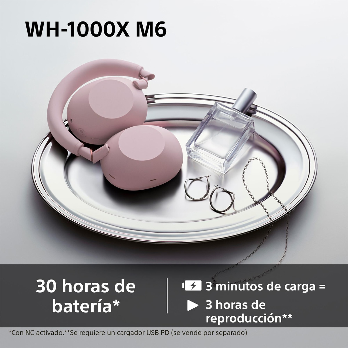 Sony WH-1000XM6 Bluetooth Auriculares de diadema, Cancelación de ruido, 30 horas de batería, plegable, para iOS, Android y PC Rosa Rosa-9