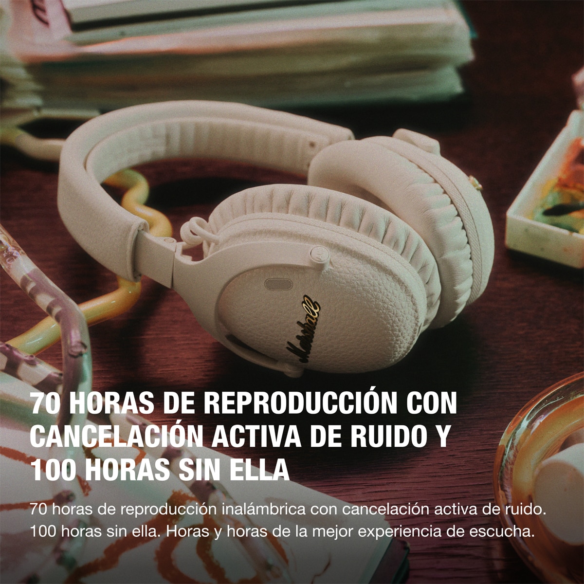 Auriculares de diadema Marshall Monitor III A.N.C Cream, Bluetooth Crema-2