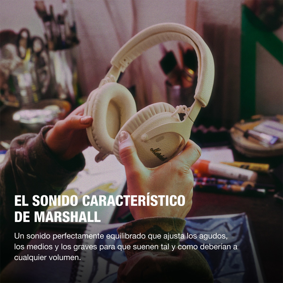 Auriculares de diadema Marshall Monitor III A.N.C Cream, Bluetooth Crema-3