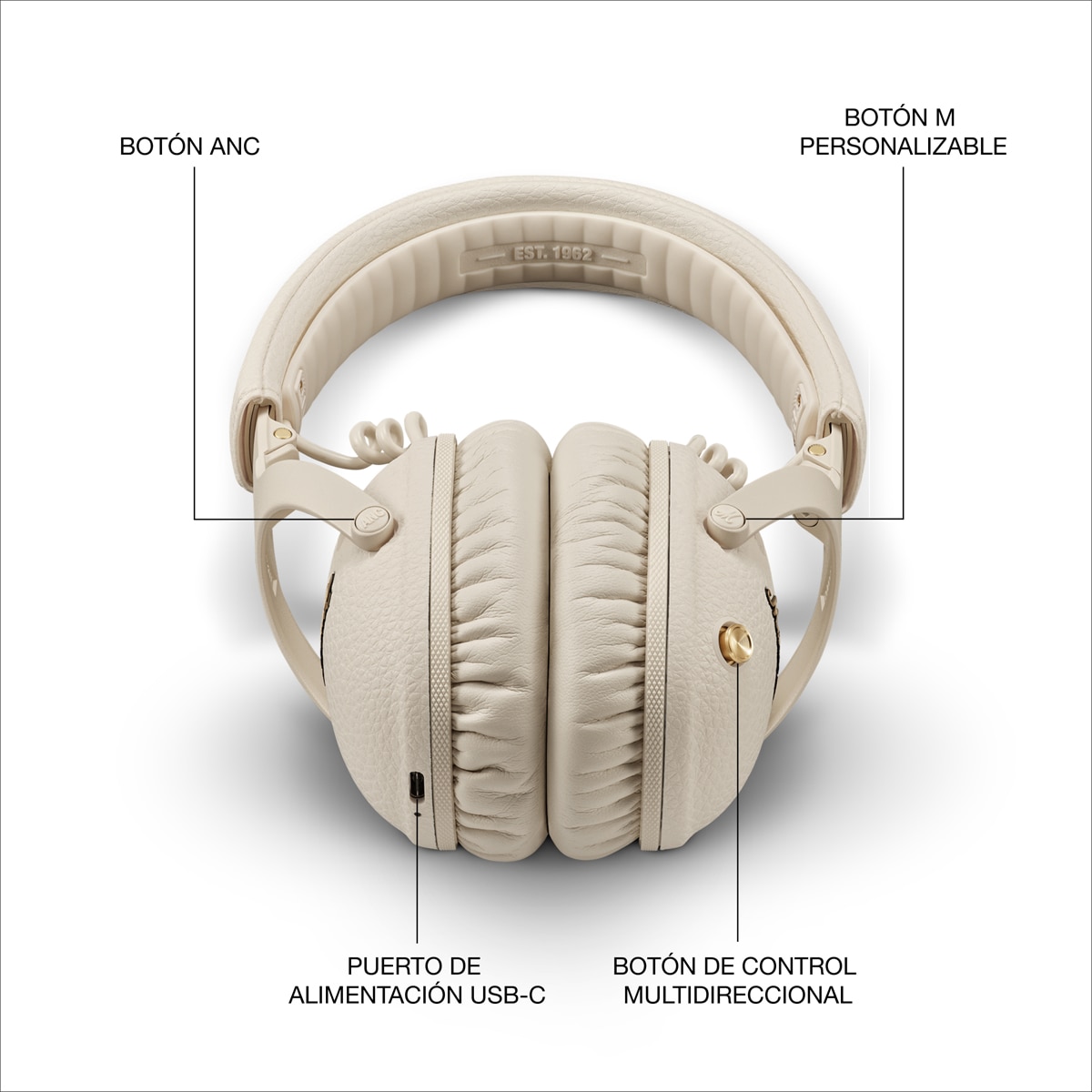 Auriculares de diadema Marshall Monitor III A.N.C Cream, Bluetooth Crema-5