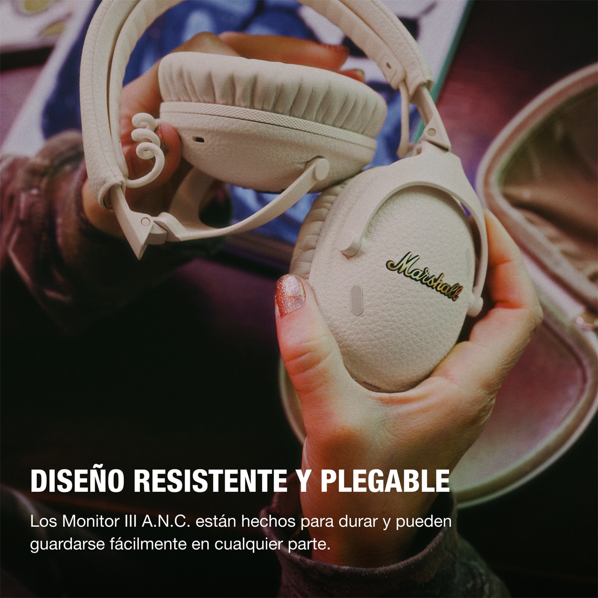 Auriculares de diadema Marshall Monitor III A.N.C Cream, Bluetooth Crema-10