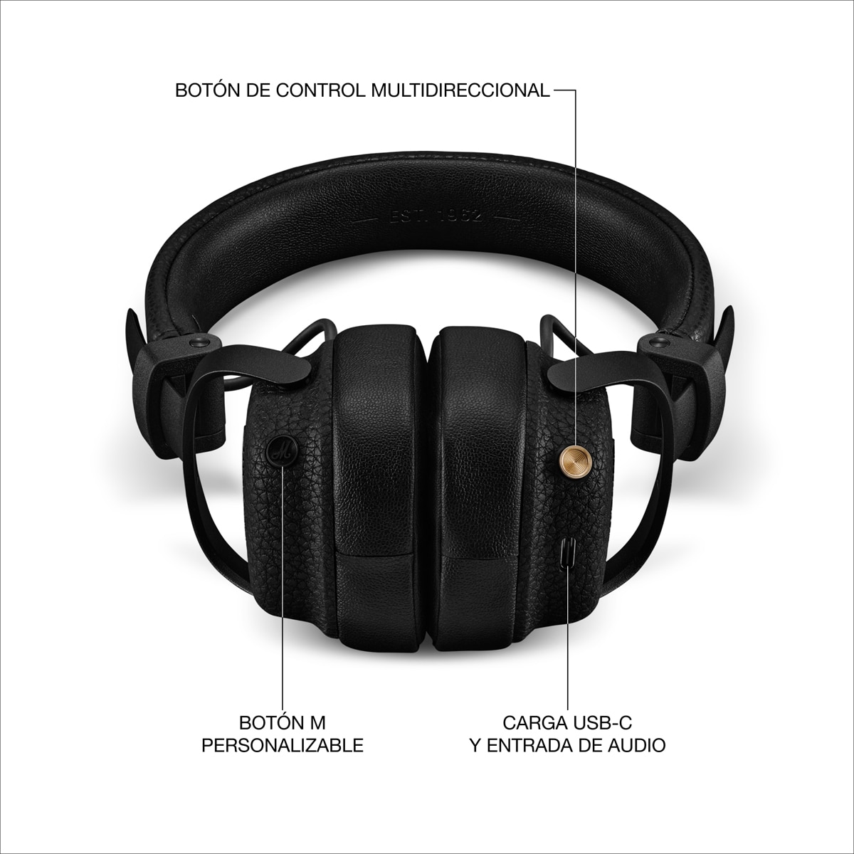 Auricular de Diadema Marshall Milton A.N.C. con cancelación activa de ruido - Negro Negro-6