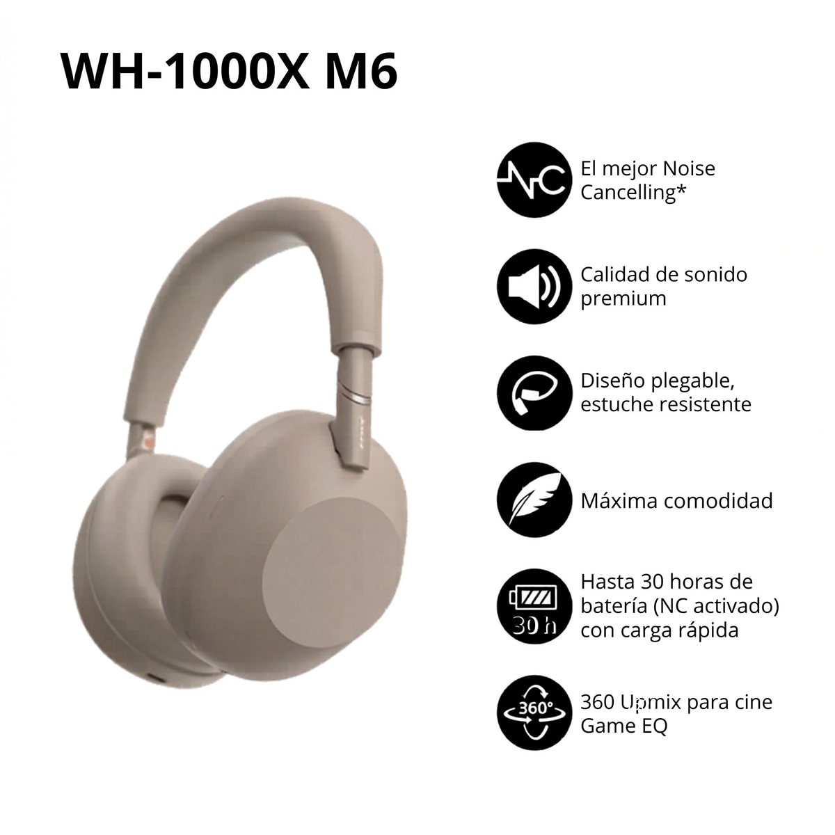 Sony WH-1000XM6 Bluetooth Auriculares de diadema, Cancelación de ruido, 30 horas de batería, plegable, para iOS, Android y PC - Marrón Desierto Marrón Desierto-3