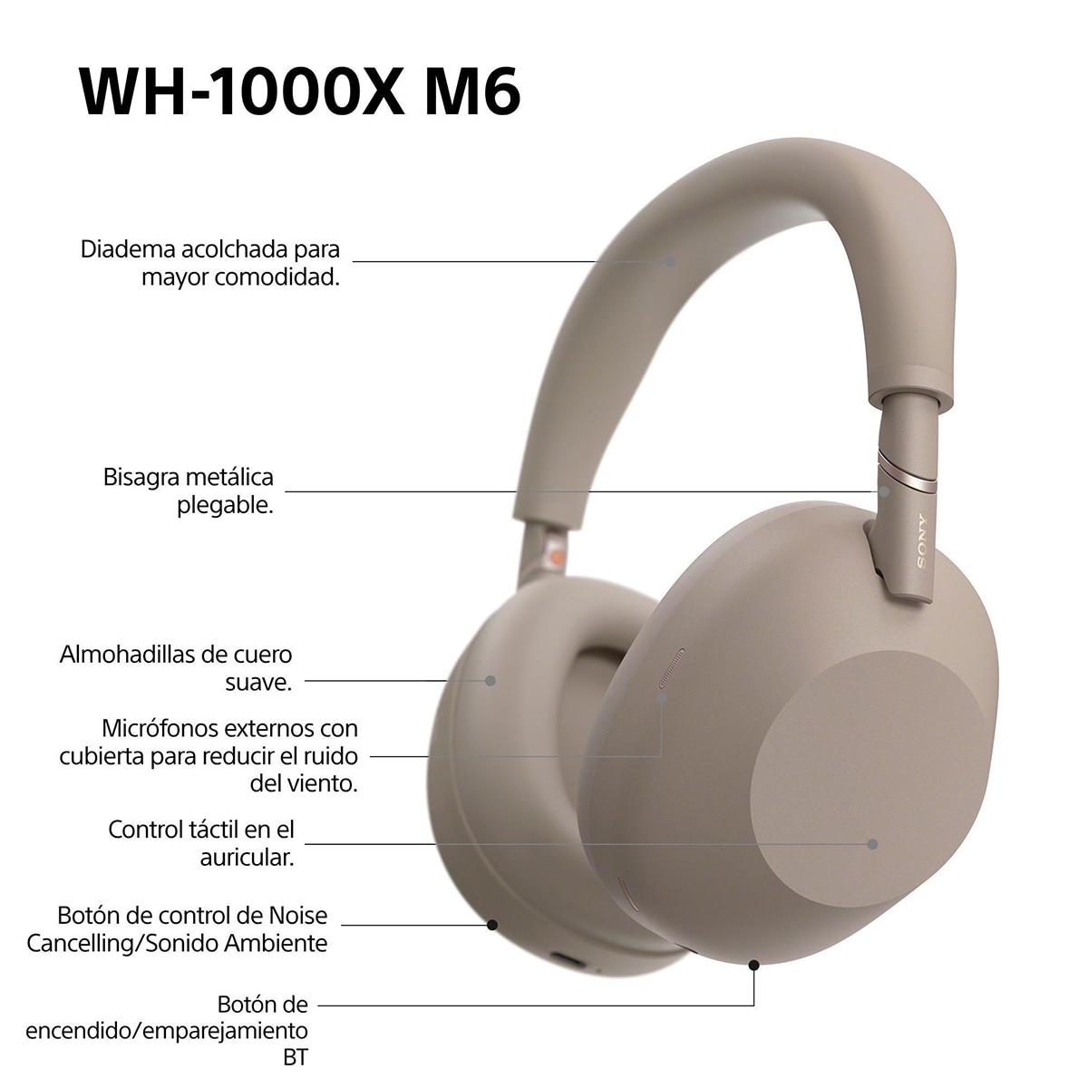 Sony WH-1000XM6 Bluetooth Auriculares de diadema, Cancelación de ruido, 30 horas de batería, plegable, para iOS, Android y PC - Marrón Desierto Marrón Desierto-14